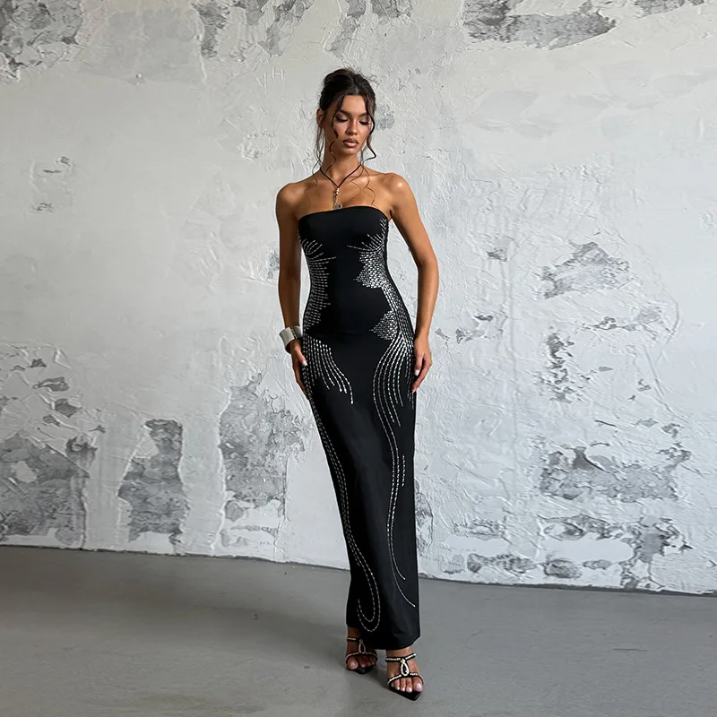 

Autumn New Style Elegant Slim Angel Wings Slimming Rhinestone Strapless Dress For Women