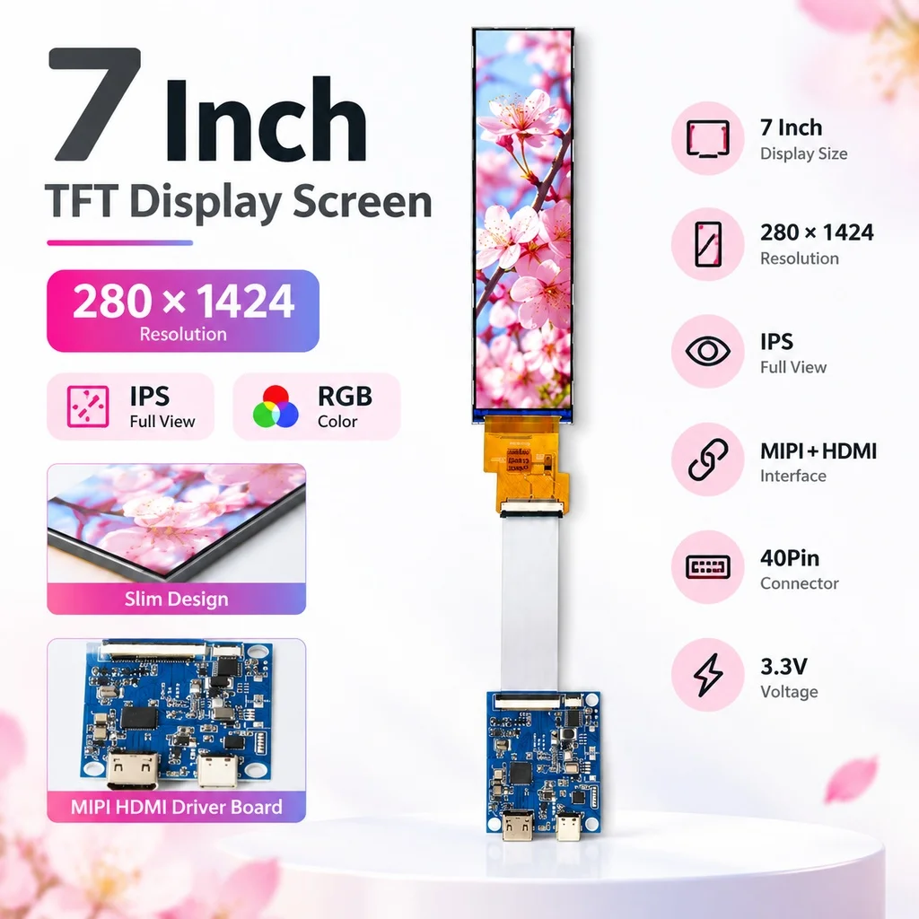 7 Inch TFT Display Screen 280*1424 IPS Full View MIPI HDMI Driver Board 40Pin 3.3V 6.9 Inch Long Strip Screen RGB