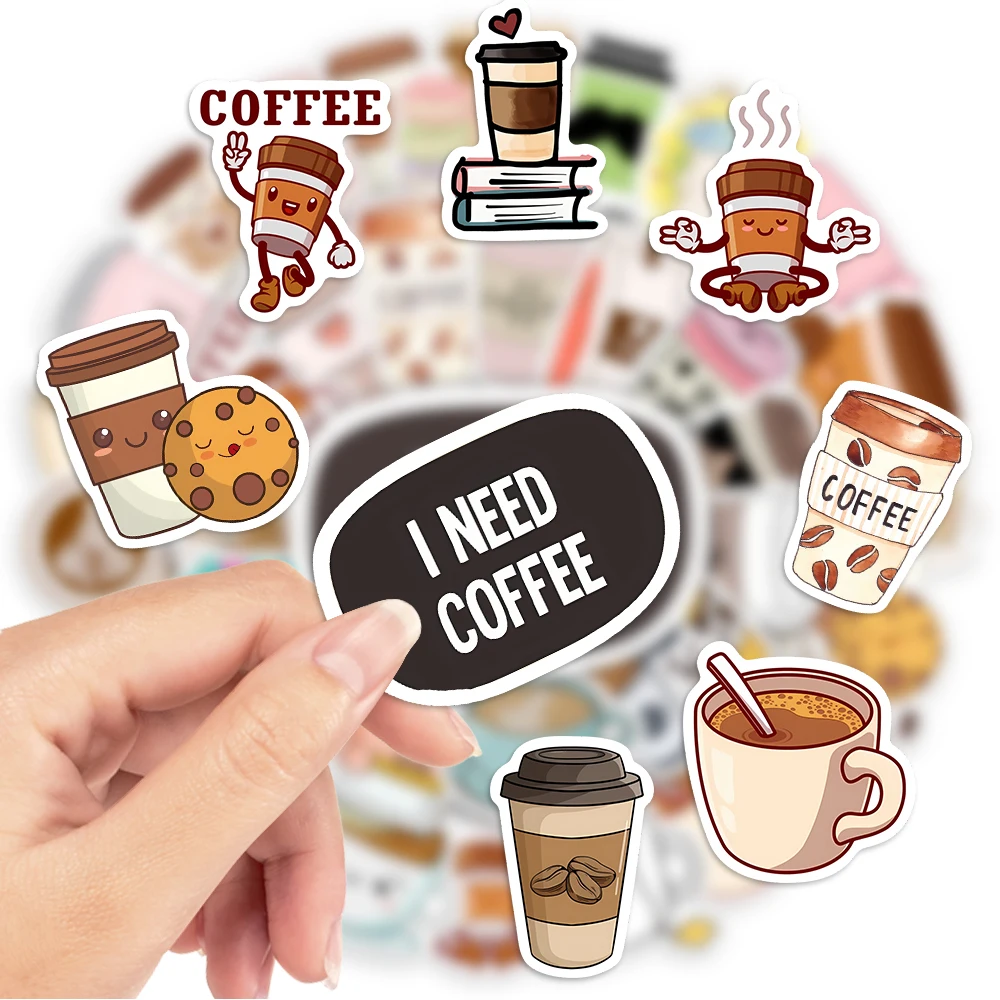 10/25/50PCS Leisure Kawaii Vintage Tea Coffee Stickers DIY Skateboard Laptop Luggage Cup Bike Motorcycle Phone PVC Waterproof