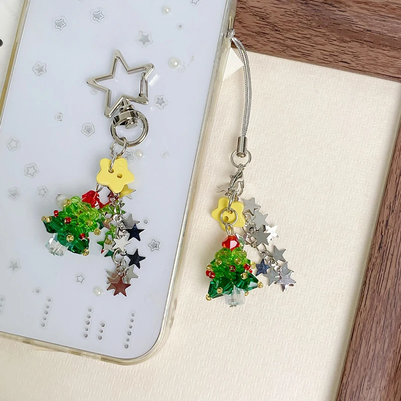 

Y2K модный брелок в виде рождественской елки, милый брелок со звездой и кисточкой, подвеска в стиле Ins, эстетический девчачий ремешок для телефона, сумка, подвески, рождественский подарок