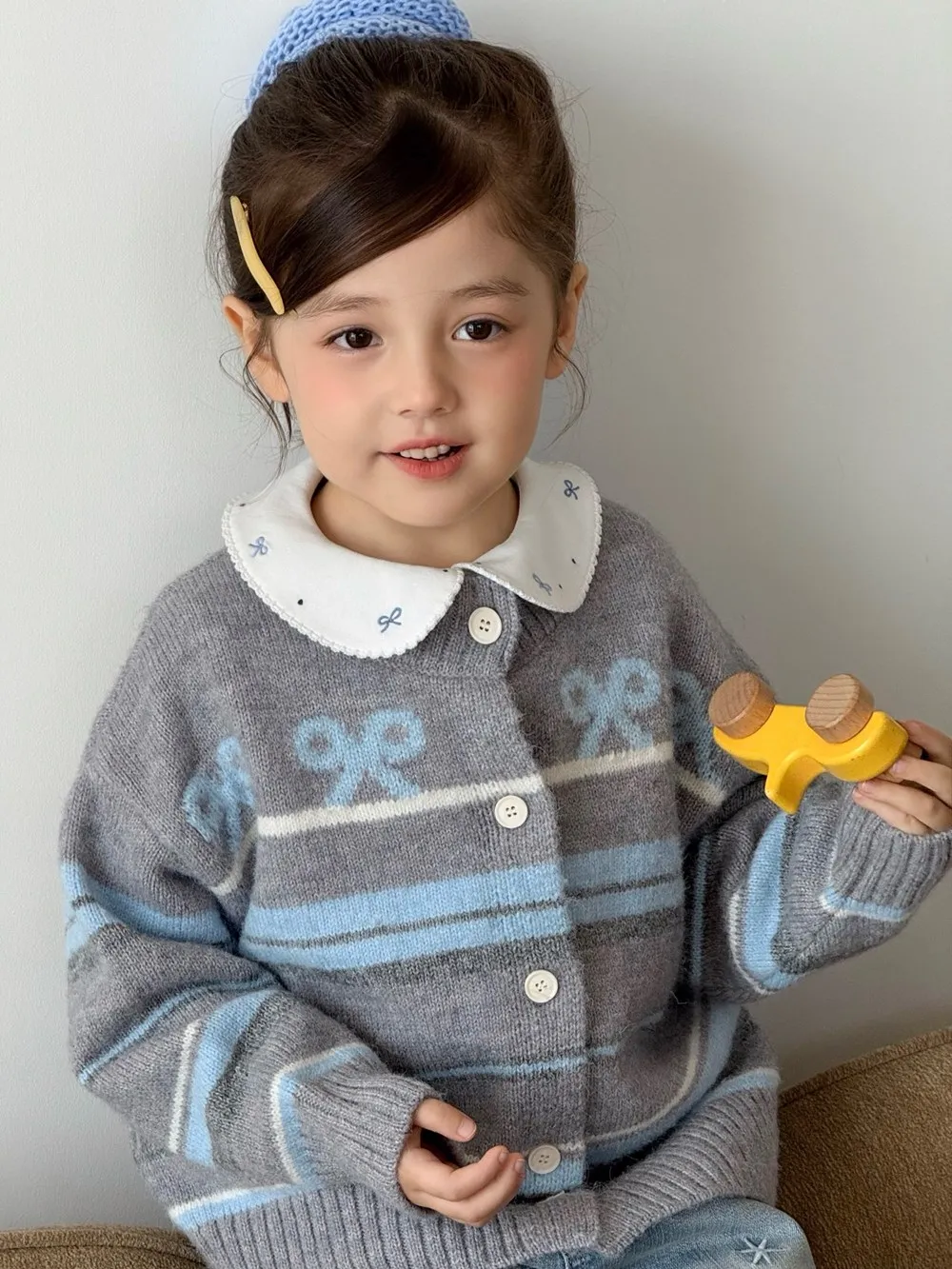 kids-clothes-baby-girls-outerwears-grey-blue-knitted-cardigan-boys-and-girls'-bow-stripe-pattern-sweater-coat