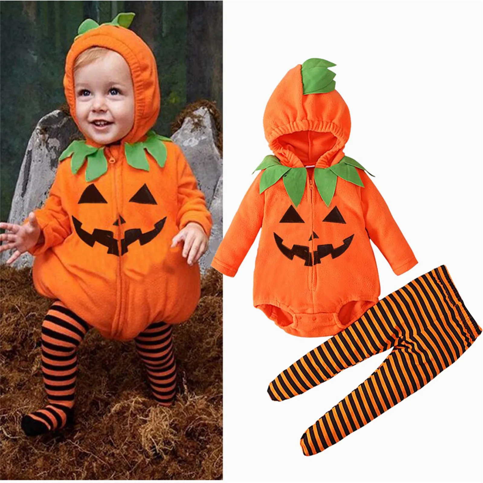 Kids Romper Halloween Romper Shoes Toddler Pumpkin One-Piece Boy Girl Party Costume Baby Halloween Jumpsuit Cosplay Clothing Set