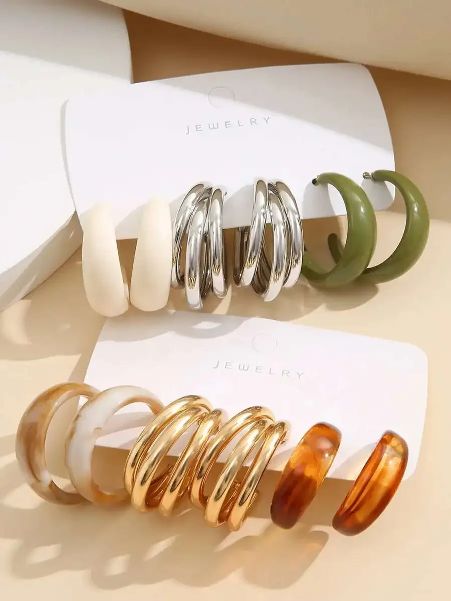 

20pcs Resin Earring Set For Women, Colorful Hoop And Stud Earrings Gift
