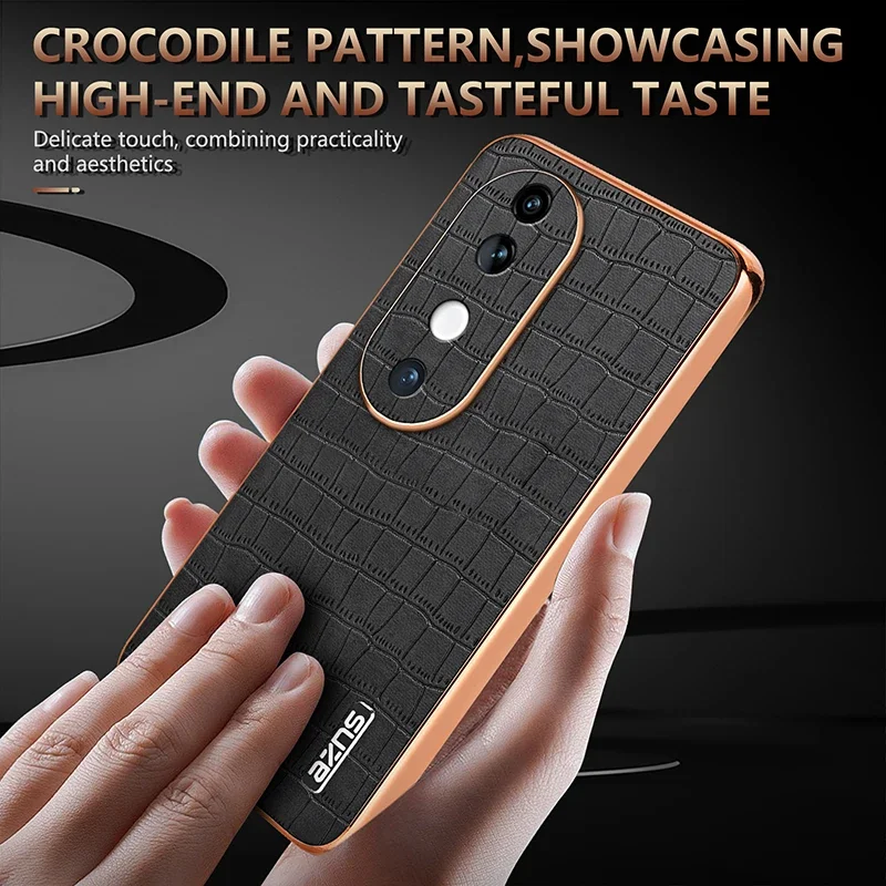 Luxury Fashion Crocodile Pattern Electroplating Design Leather Phone Case For VIVO S19 Pro S18 S17Pro V30 V29Pro Back Cover