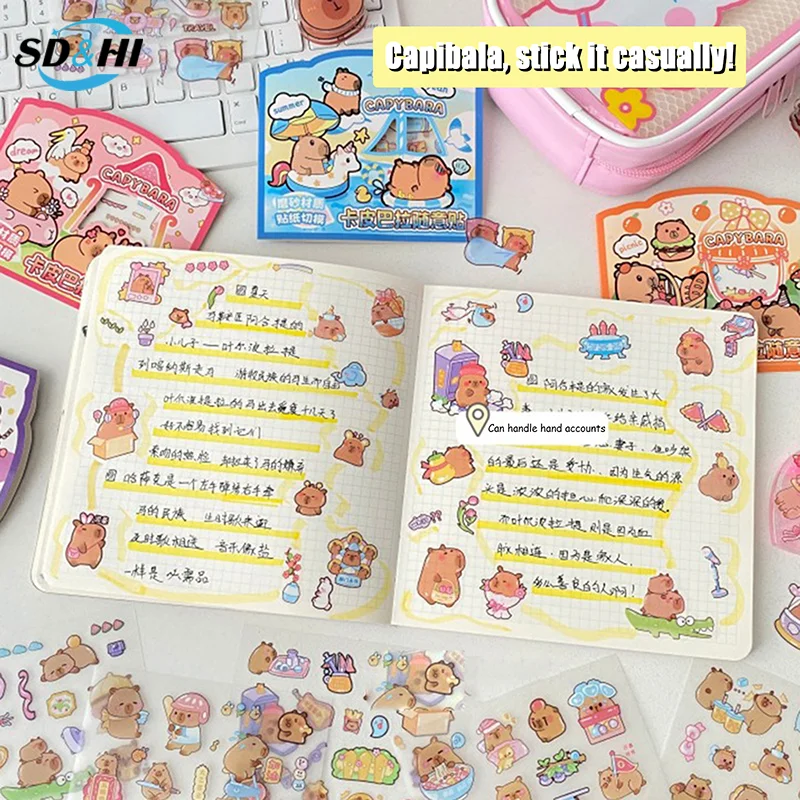 3Sheets Transparent Kawaii Anime Capybara Sticker Cartoon Waterproof Capybara DIY Handbook Decoration Children Stickers Gifts