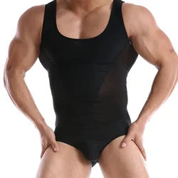 Sexy Men Breathable Mesh Undershirts Transparent Jumpsuit Wrestling Singlets Leotard Underwear Gym Fitness Bodybuilding Bodysuit