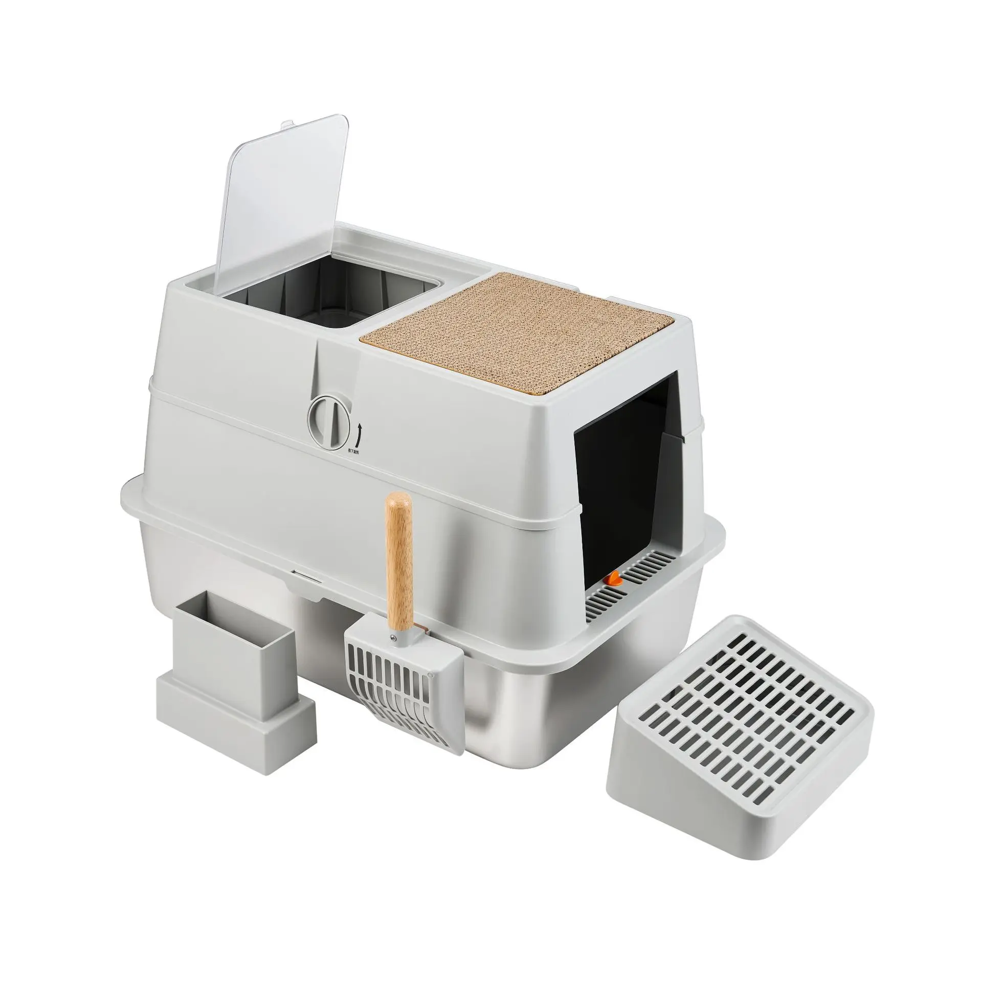 Caja de arena cerrada de acero inox antisalpicaduras para gatos - imagen 2