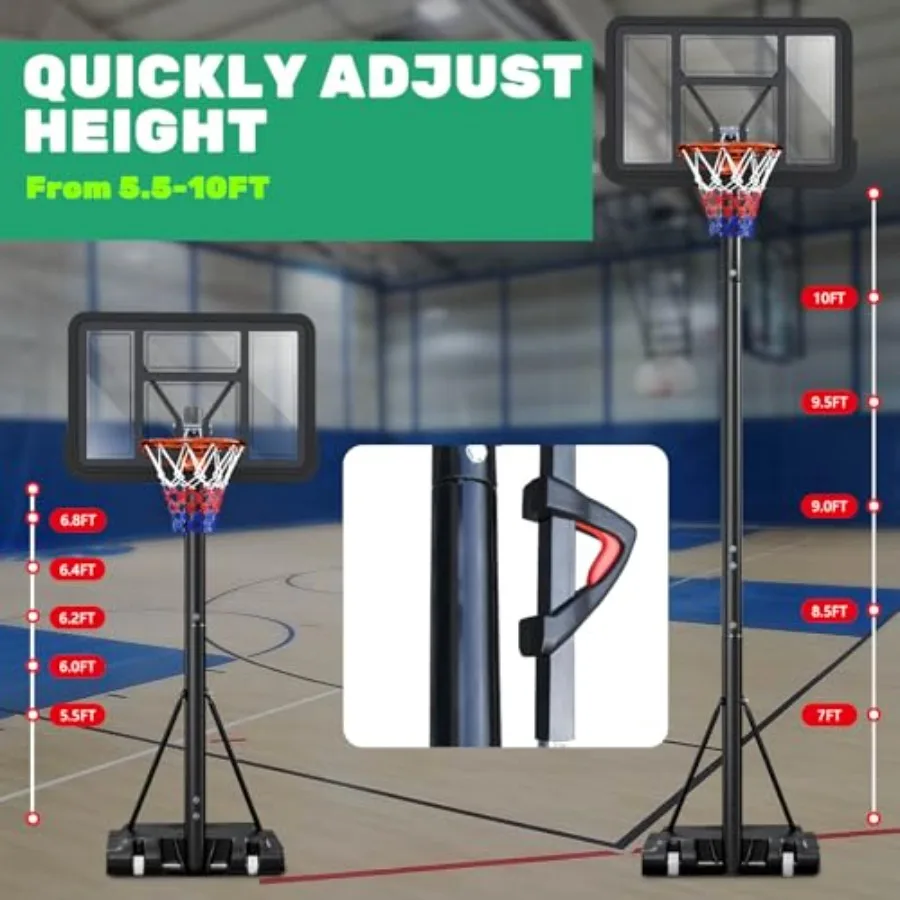 44 Portable Basketball Hoop System for Outdoors with Adjustable Height Ranging from 5.5 to 10 Feet Features Breakaway Rim and I