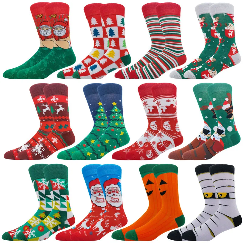 Men Women Socks Lover Christmas Halloween Celebrate Santa Elk Gift Party Biscuits Snow Happy Funny Tide Cotton Socks EU38-46