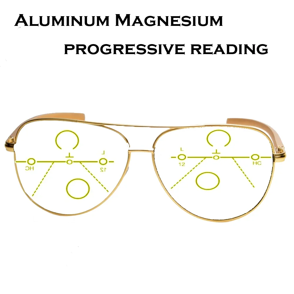 CLARAVIDA EUROPEAN LARGE HEAD NAVIGATION ALUMINIUM MAGNESIUM OVERSIZED PROGRESSIVE READING GLASSES +1 +1.5 +2 +2.5 +3 +3.5 +4