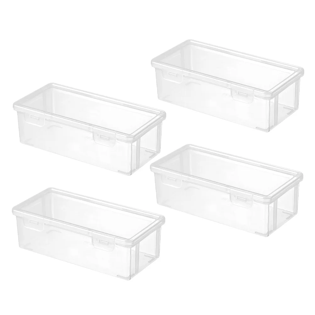 

4pcs Large Capacity Clear Plastic Pencil Box Hinged Lid Snap Closure Stationery Storage Organizer For Markers Crayons Art