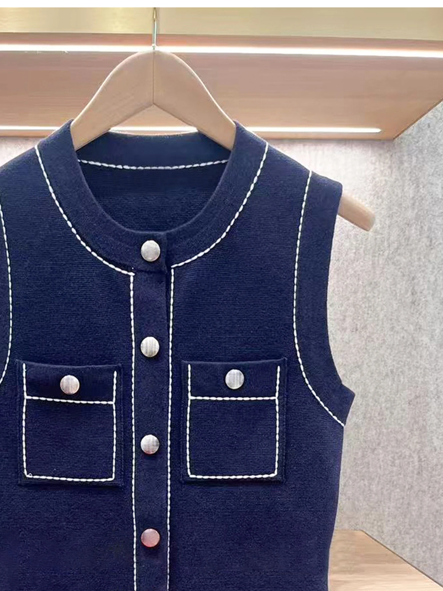 Mホームナンユー高級婦人ニットノースリーブベストワンピースウエストシェイプスモールフレグランススタイル秋コレクション