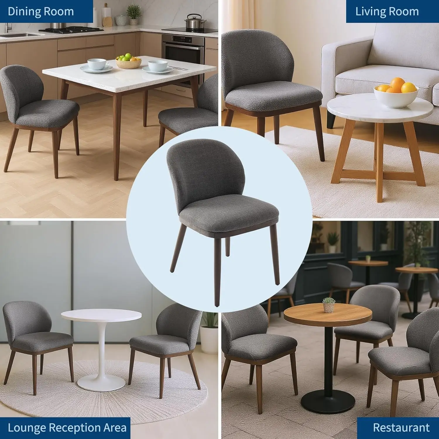 Dining Chairs Set of 2 Modern Upholstered Kitchen Dining Chairs with Ergonomic Back Support Wood Legs for Dining Room, Restauran view 3