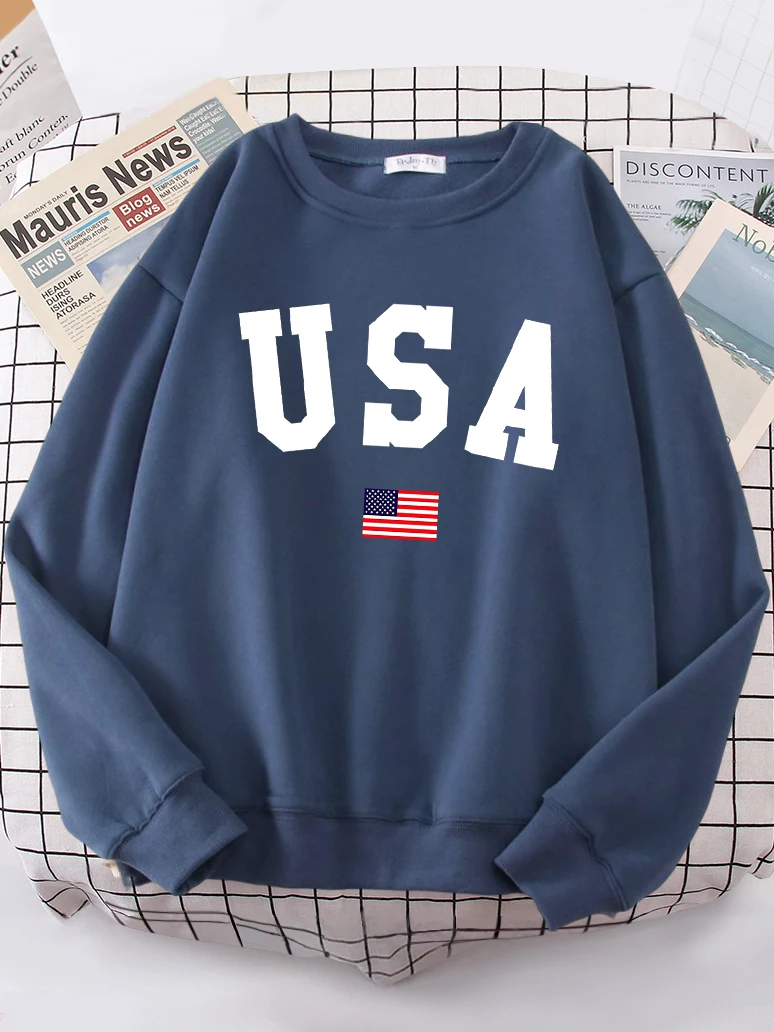 Usa American Flag Patriotic Street Hoody Women simple Oversize Sweatshirt Street All-match Clothing Hipster S-XXL Female Tops