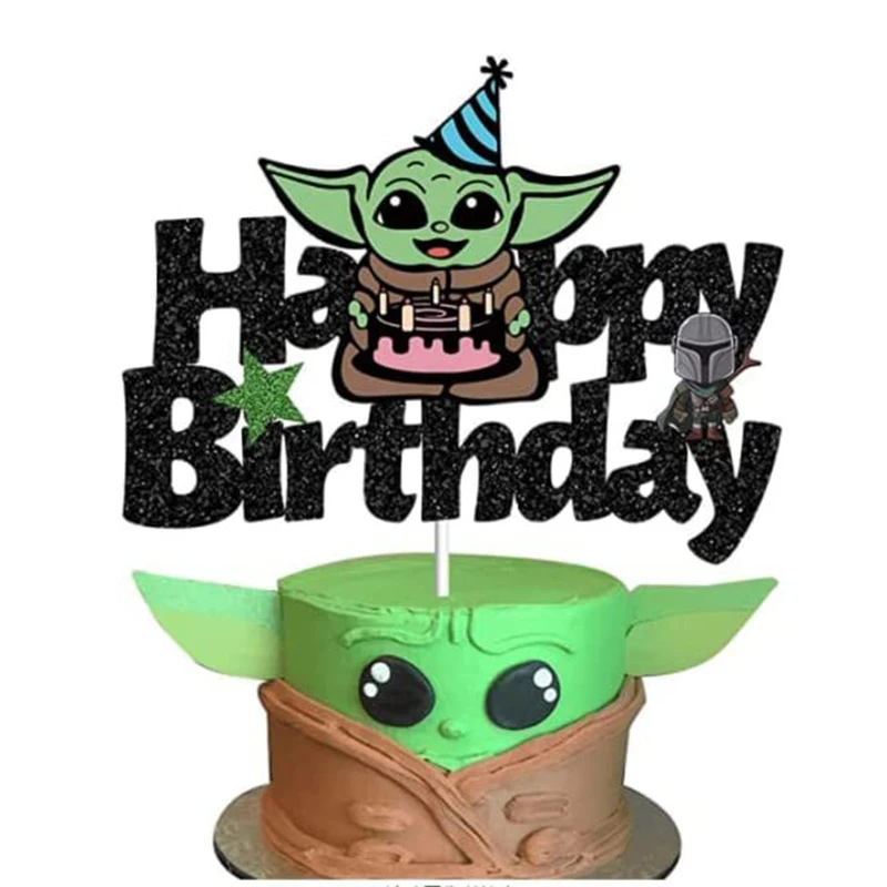 Cartoon Yoda Baby Happy Birthday Cake Flag Star Wars Cupcake Toppers Baby Shower Children Birthdays Kids Favor Party Decoration