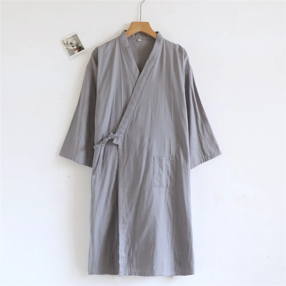 جديد ربيع وخريف 2026 رداء شاش قطني رقيق غير رسمي قمصان نوم يابانية للرجال بيجامات كيمونو سادة #2