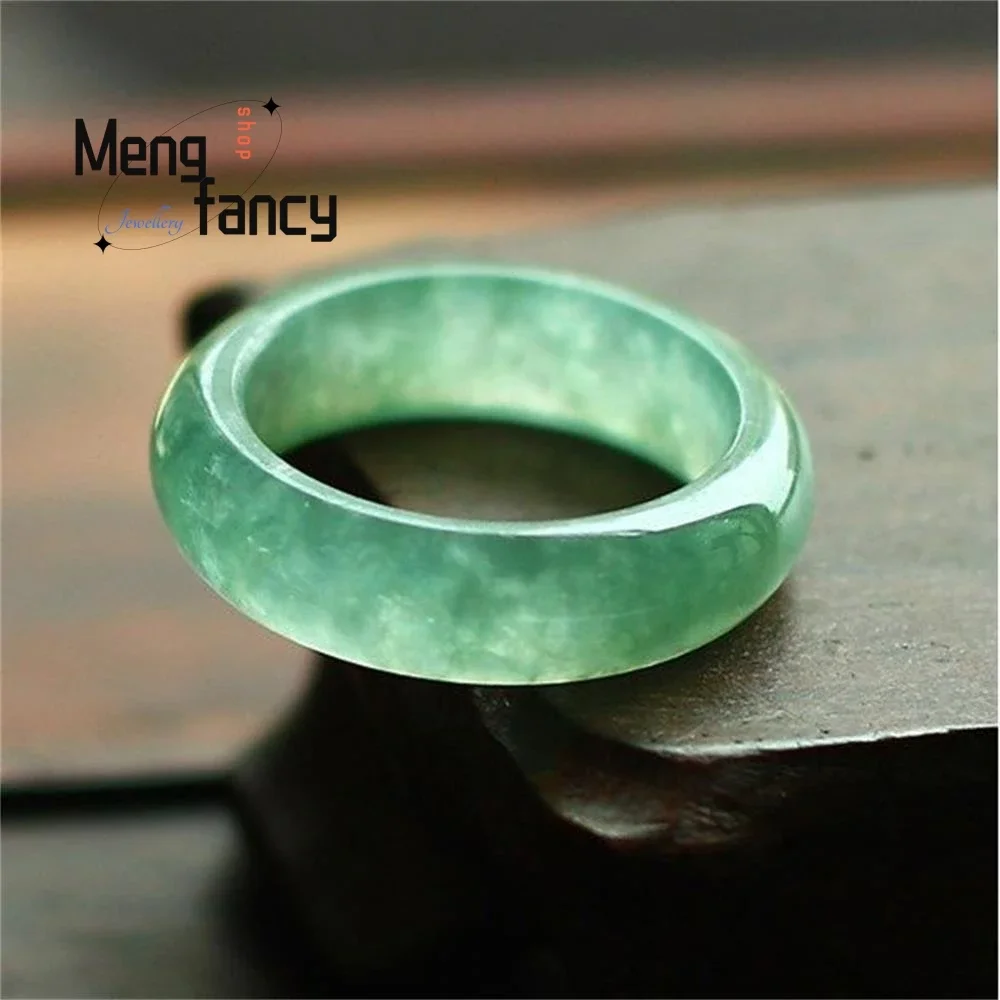 

Natural Ice Translucent Jadeite Couple's Ring Simple Exquisite High-grade Luxury Fashion Jewelry Promise Eternity Holiday Gifts