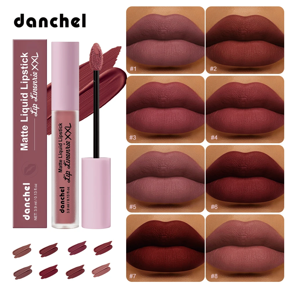 Matte Liquid Lip Gloss 8 Shades Velvety Smooth Matte Lipstick Long-Lasting Transfer Resistant Waterproof Non-Drying Lip Makeup