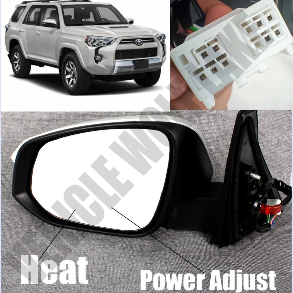 Для Toyota 4 runner 2014 2015 2016 2017 2018 2019 2020 2021 жемчужно-белый 9-проводной левый боковой Подогрев в сборе для зеркала заднего вида