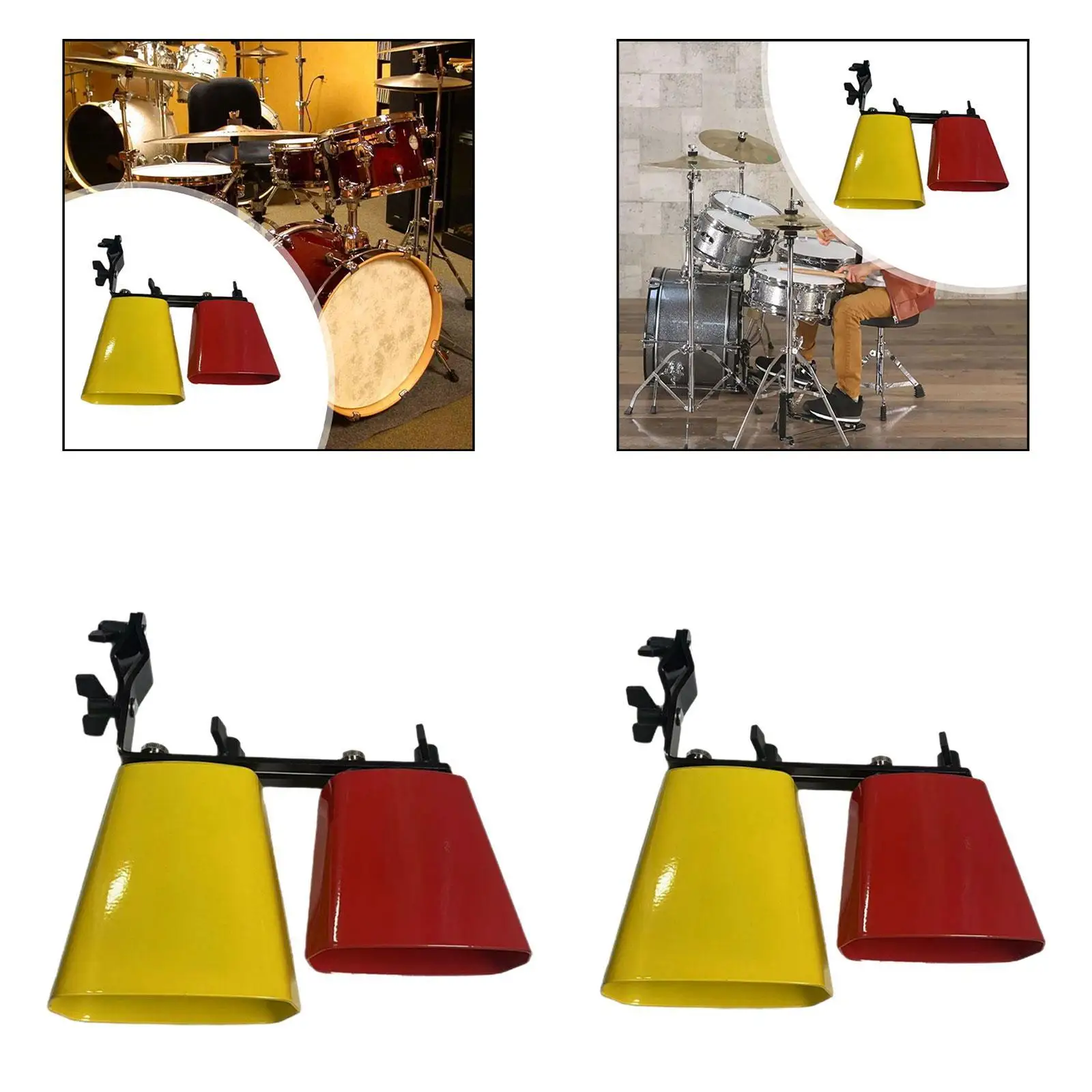 

High and Low Tone Cowbell with Adjustable Mount Pitched Sturdy Professional Double Mounted Bell Noisemaker for Bands Concerts