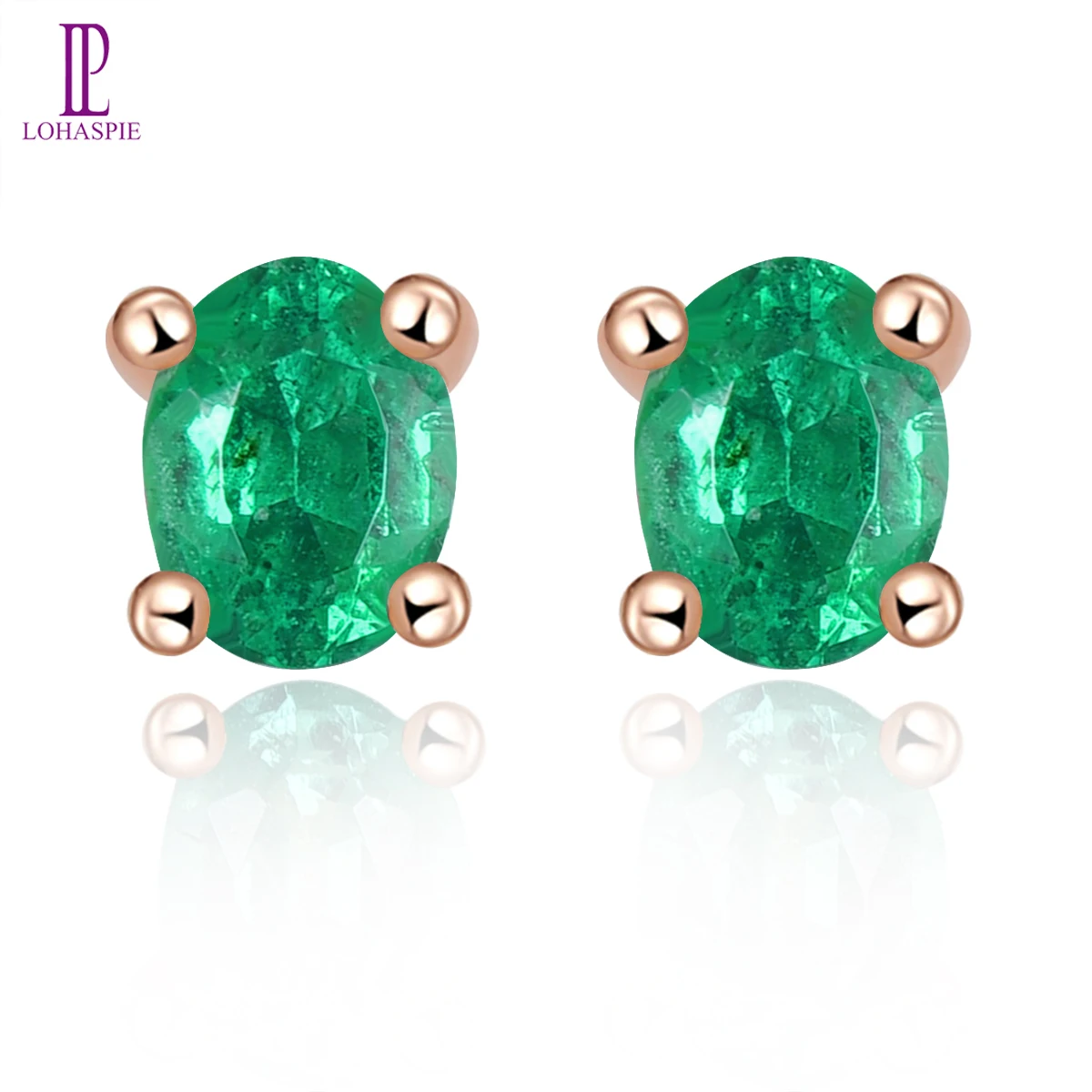 

Lohaspie Natural Emerald 18K Rose Gold Earrings 0.3 Carats Genuine Green Gemstone Anniversary Gift Classic Style Fine Jewelry