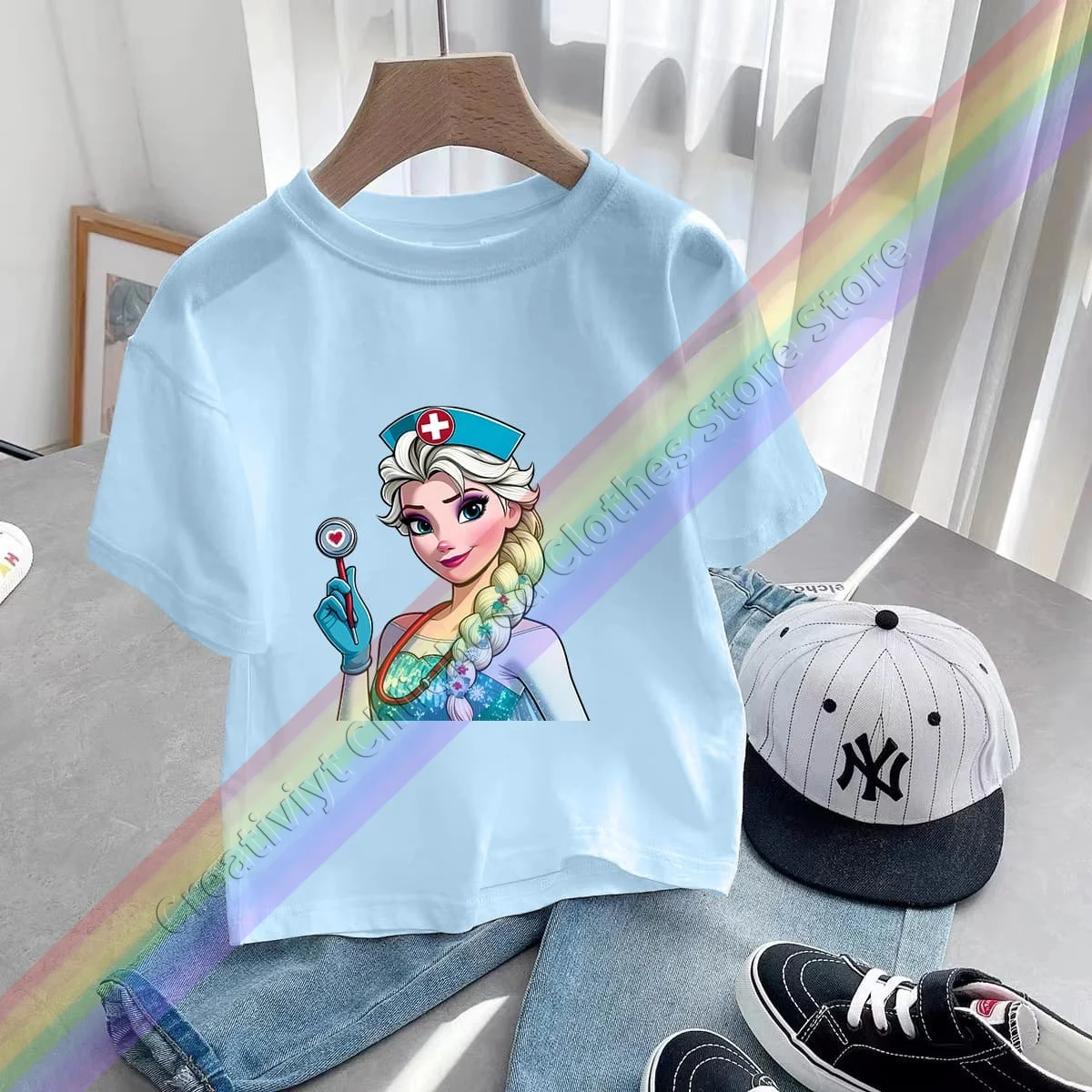 Camiseta de algodón de Frozen de Anna Elsa de Disney, camisetas