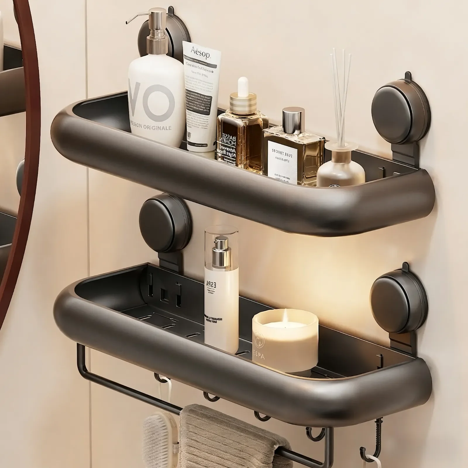 Suction Cup Toilet Bathroom Rack Bathroom Shelf Space Aluminum No Drill Hanging Rack Bathroom Organizer Hang On the Wall