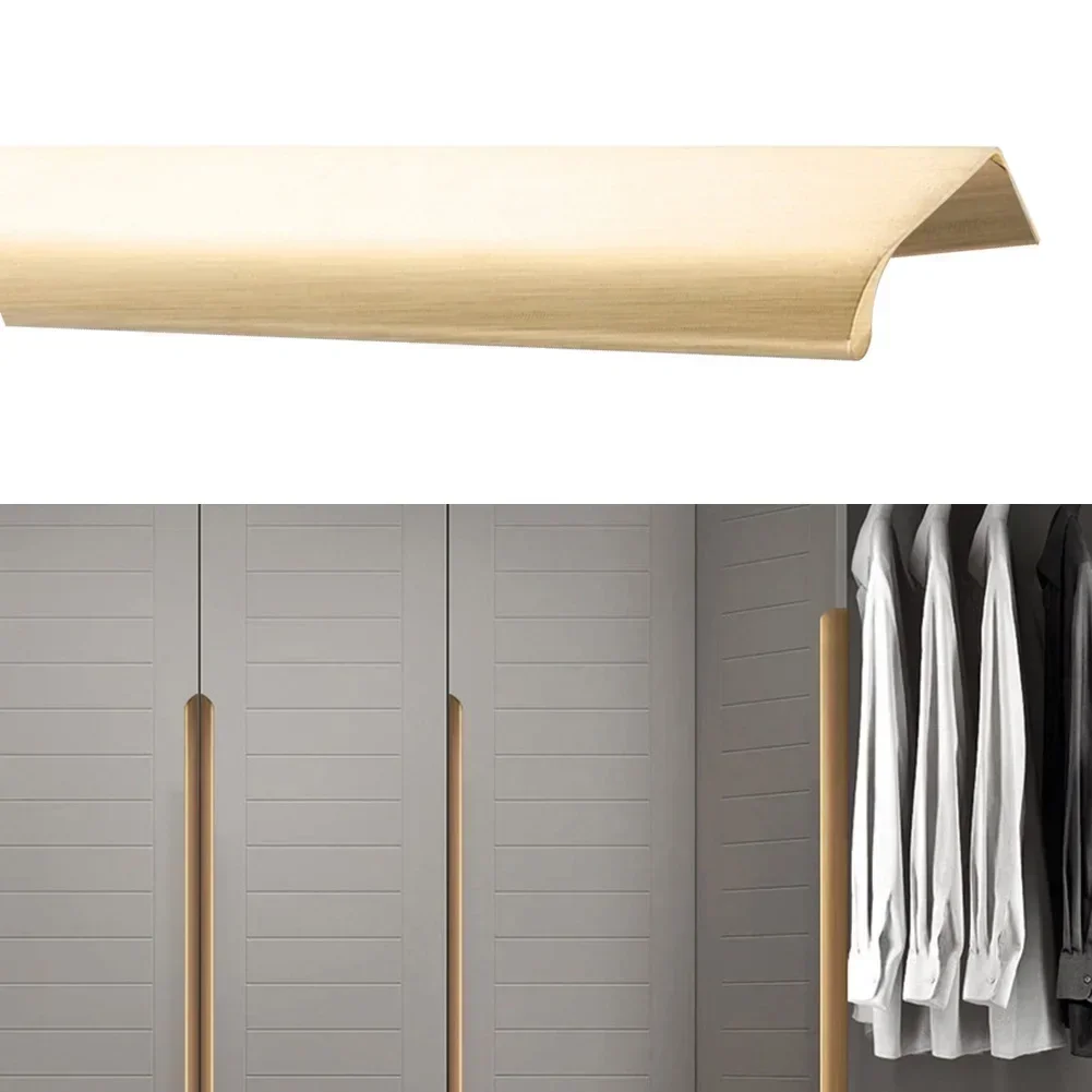 1Pcs Golden Kitchen Cabinet Door Handles Cupboard Drawer Concealed Finger Edge Gold Pull Furniture Handles Door Hardware
