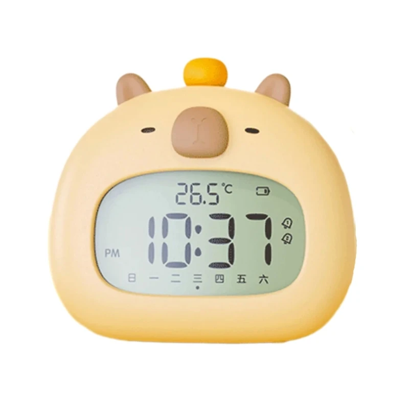 Capybaras Desk Alarm Clock with Soft Glowing LED Nightlight and USB Rechargeable Timers Desktop Decoration