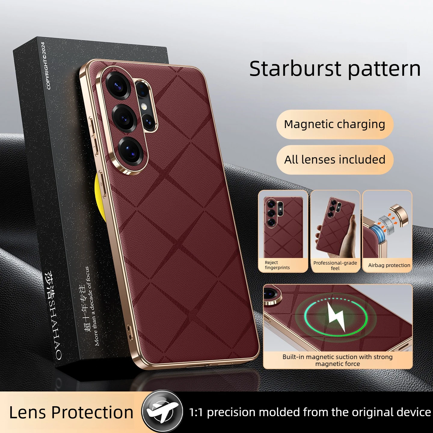 

[for magsafe magnetic charging] for samsung galaxy s26 ultra case aura glow, golden-silver brocade or suede texture leather case