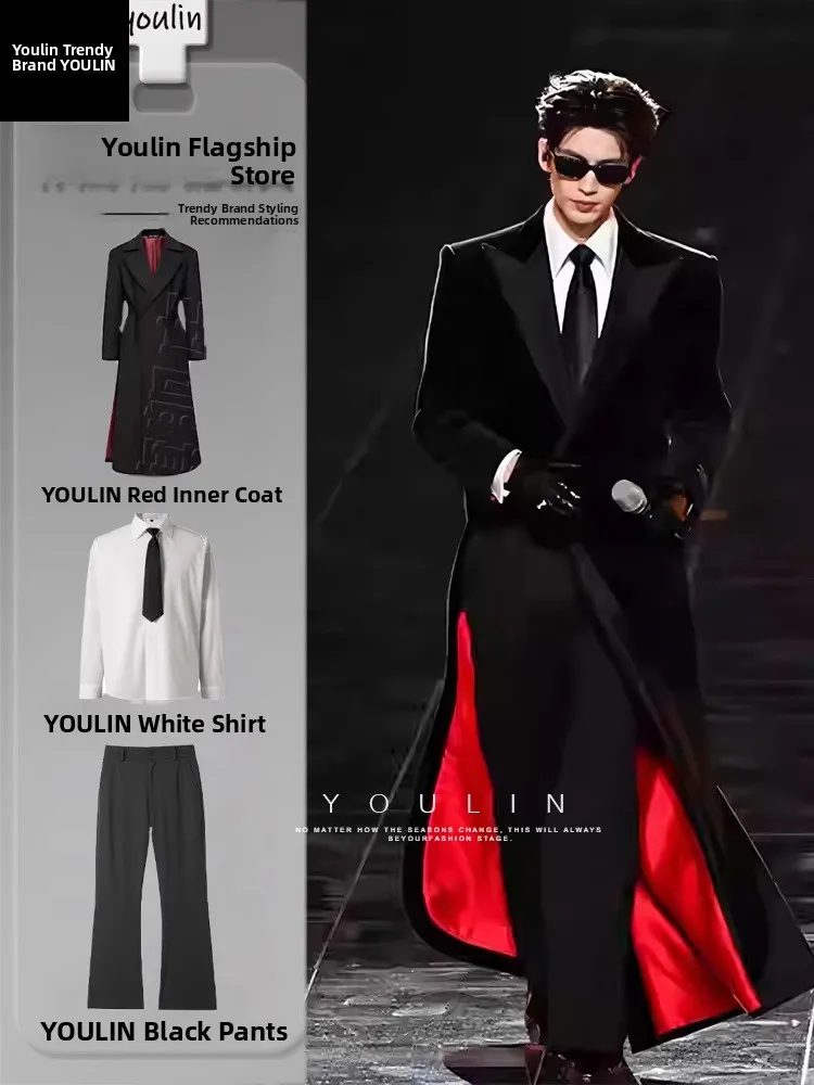 

Комплект мужского шерстяного пальто Zhang Linghe: стильное удлиненное пальто выше колена с подплечниками, весенняя мода для подростков