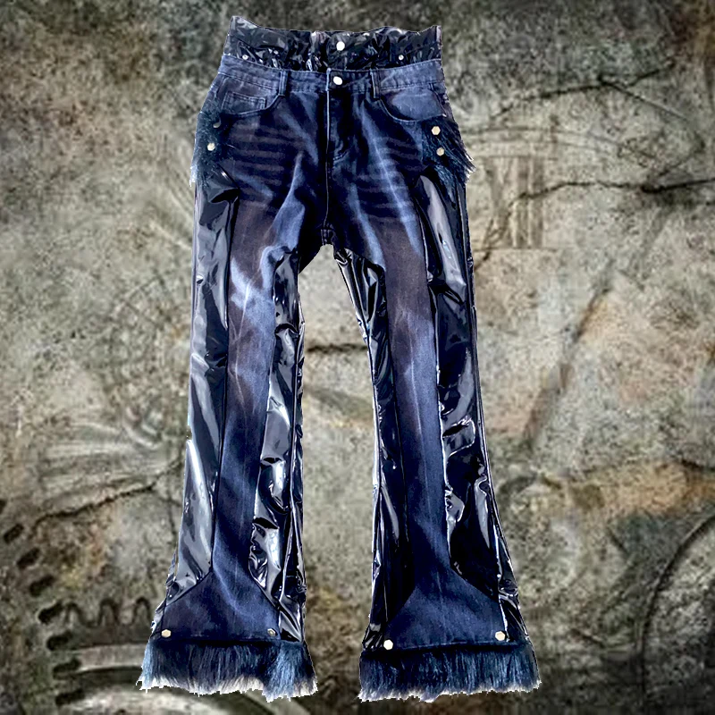 2025 Punk Japanese Kill Matt jeans baggy  y2k Men's streetwear trousers wide flare pants Rivet tassel patchwork men's jeans