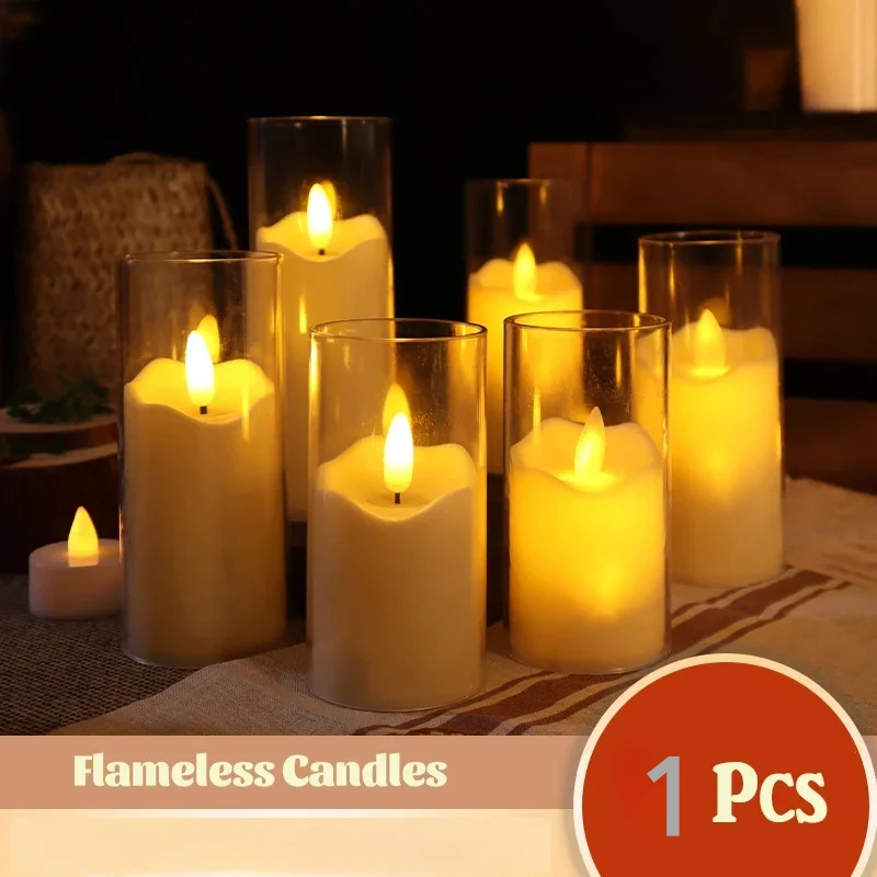 

1Pcs Led Flameless Electric Candles Lamp Acrylic Glass Battery Flickering Fake Tealight Candle Bulk for Wedding Christmas