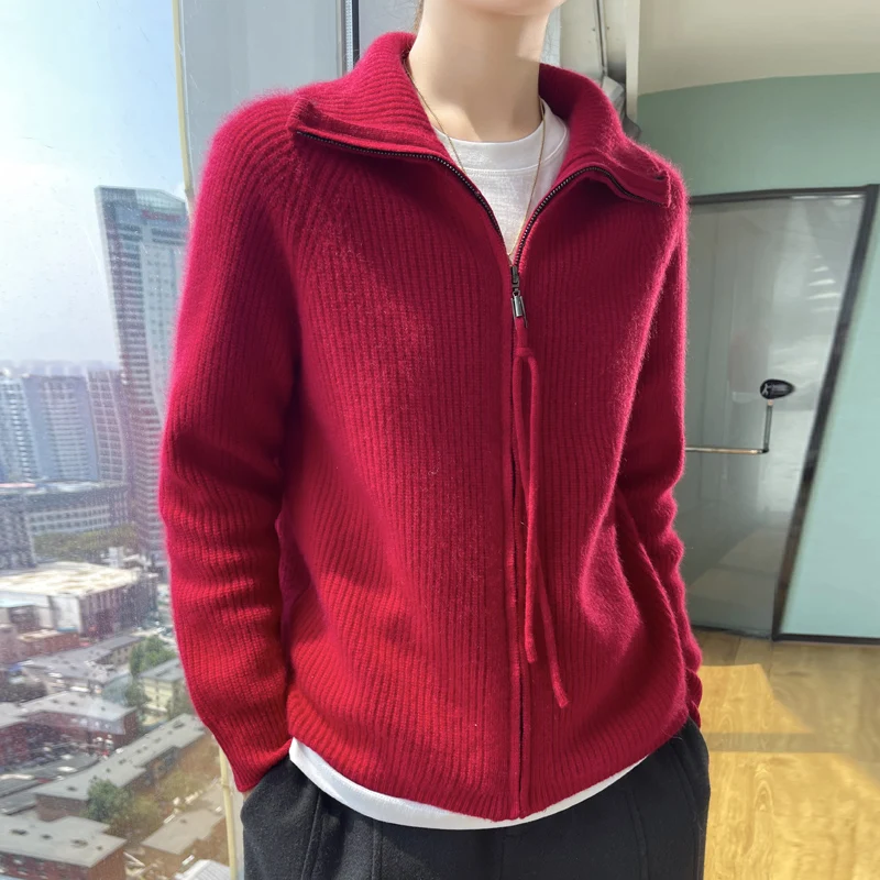 Autumn New Knitted Cardigan Turtleneck Thick Zipper Design Fashion High-End Elegant Comfortable Knitted Sweater Cardigan-GH483