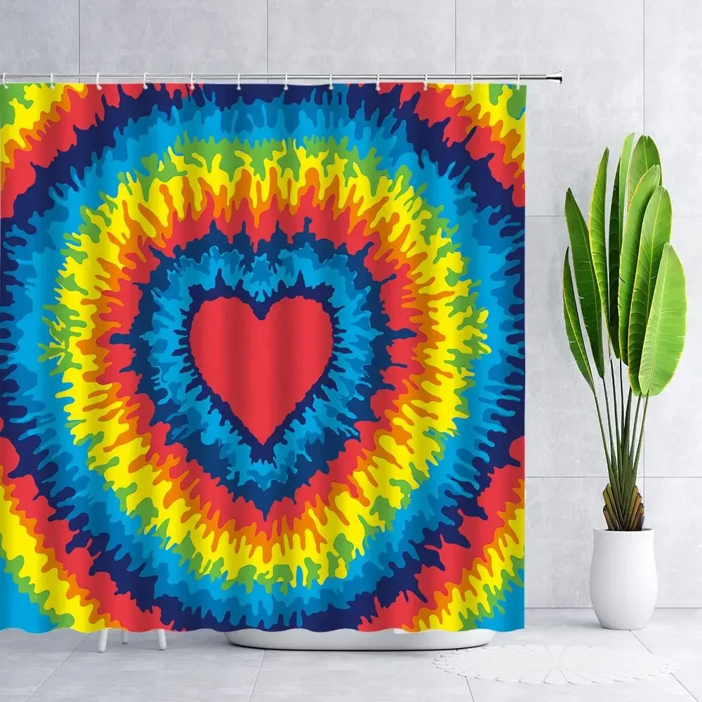 Tie Dye Rainbow Print Shower Curtain Colorful Abstract Boho Spiral Watercolor Mysterious Home Bathroom Decor Waterproof Screen
