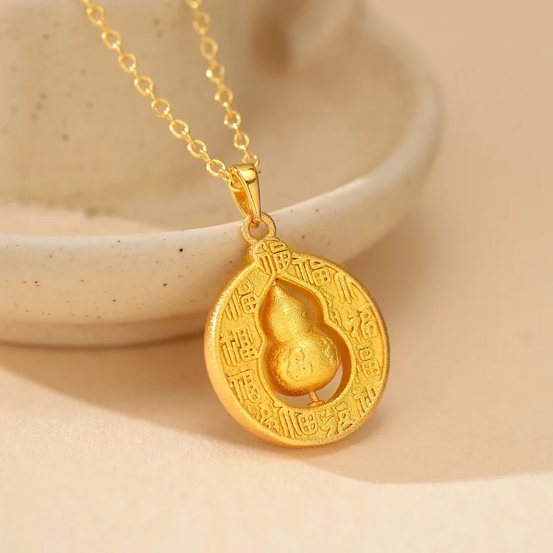 9999 gold brushed copper chain pendant for women, vintage and luxurious style, high-end and long-lasting non-fading jewelry