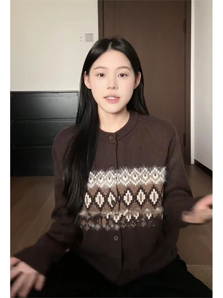 

American Retro Lazy Sle Knitted Sweater Men's Winter High-End Feeling Fair Island Embroidery Loose Fit Long Sve round Ne