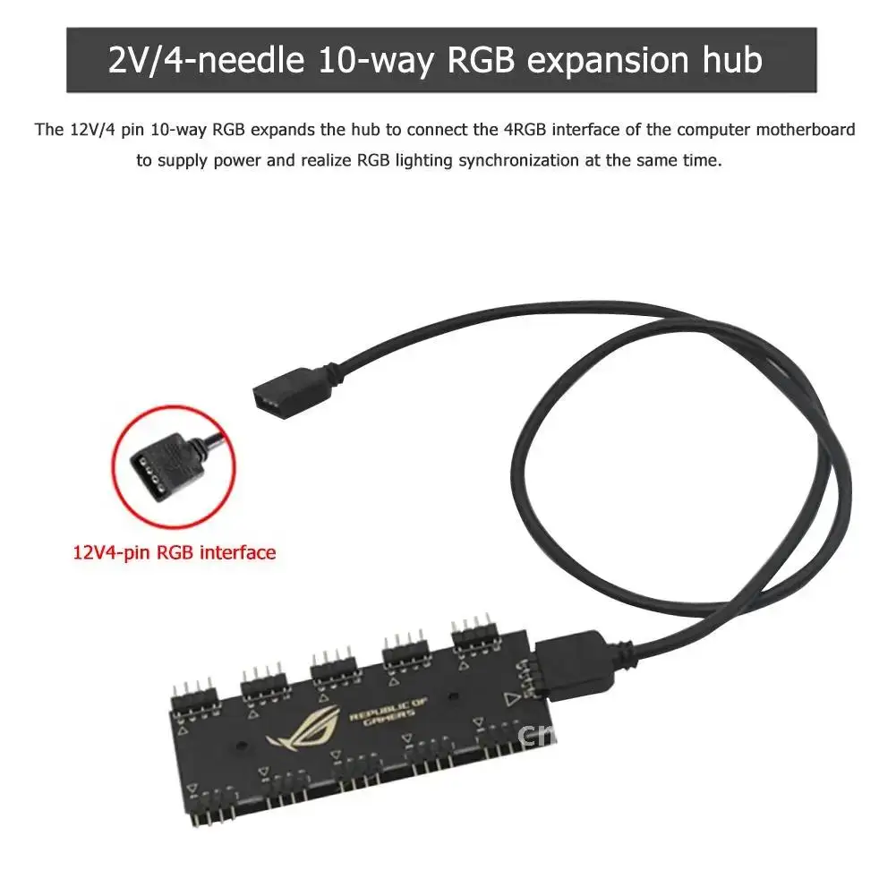 Motherboard RGB Synchronization HUB Splitter Extension Cable For ASUS GIGABYTE AURA RGB Fan Light 1 to 10 Port 5V 3Pin/12V 4Pin