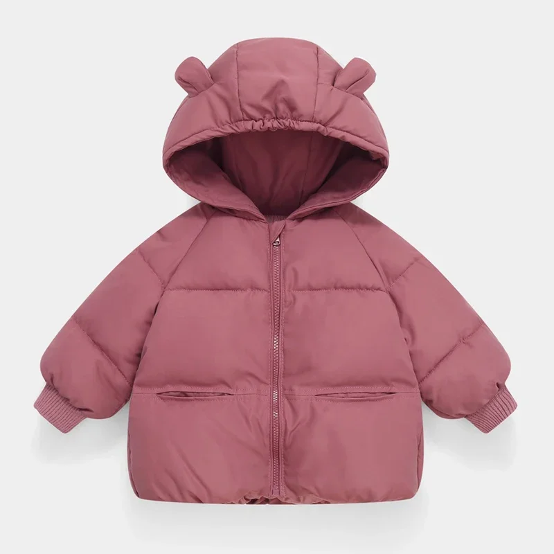 New Winter Keep Warm Girls Jacket Solid Color Thick Padded Hooded Coat For Kids Children Birthday Present For 2-6 Years