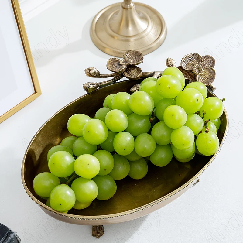 

European Brass Storage Tray Vintage Plum Decorative Bedroom Jewelry Organizer Living Room Desktop Key Container Home Decoration