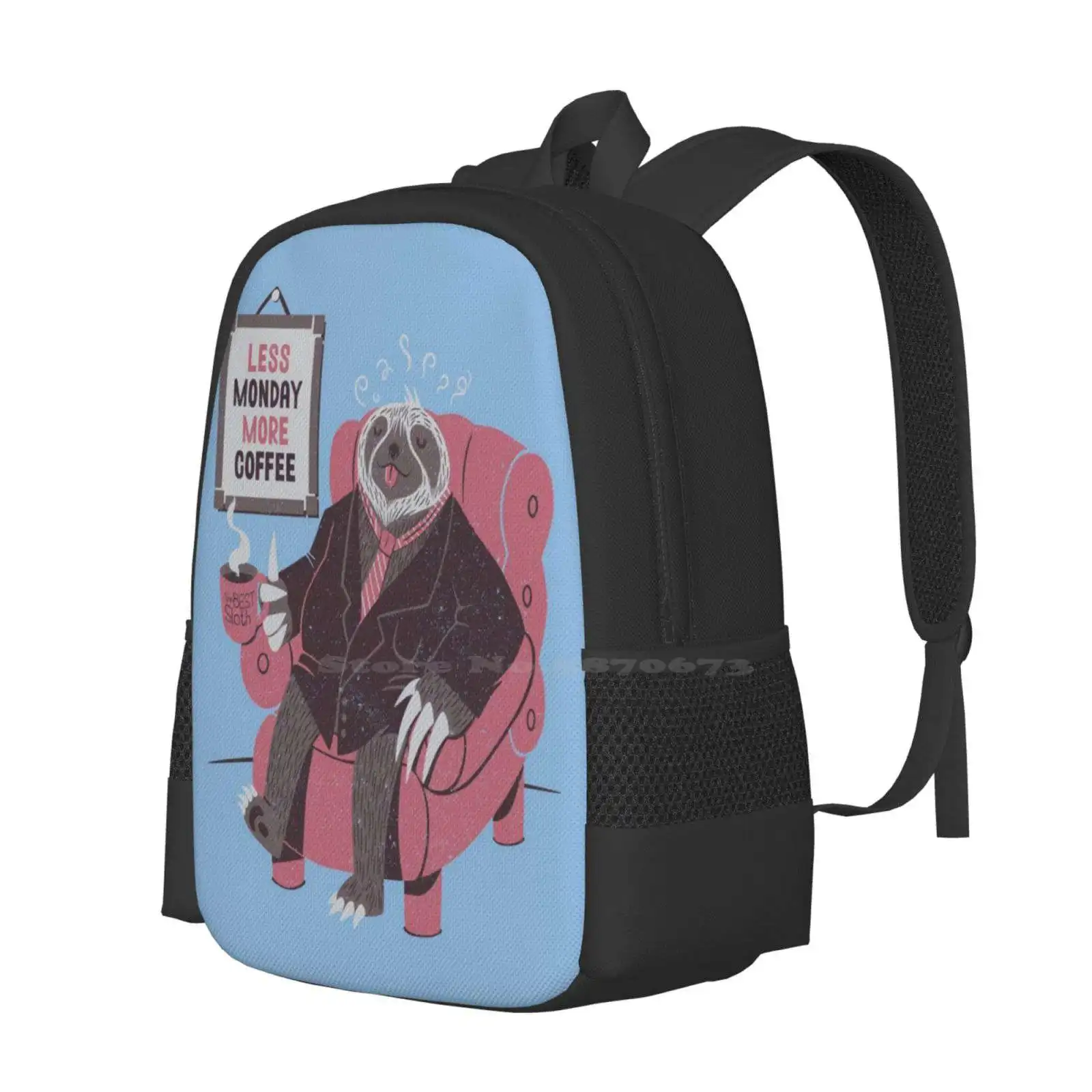 Lunedì modello design bagpack borse da scuola lunedì bradipo animali caffè amante del caffè carino divertente pigro personalizzato economico Tobias Fonseca