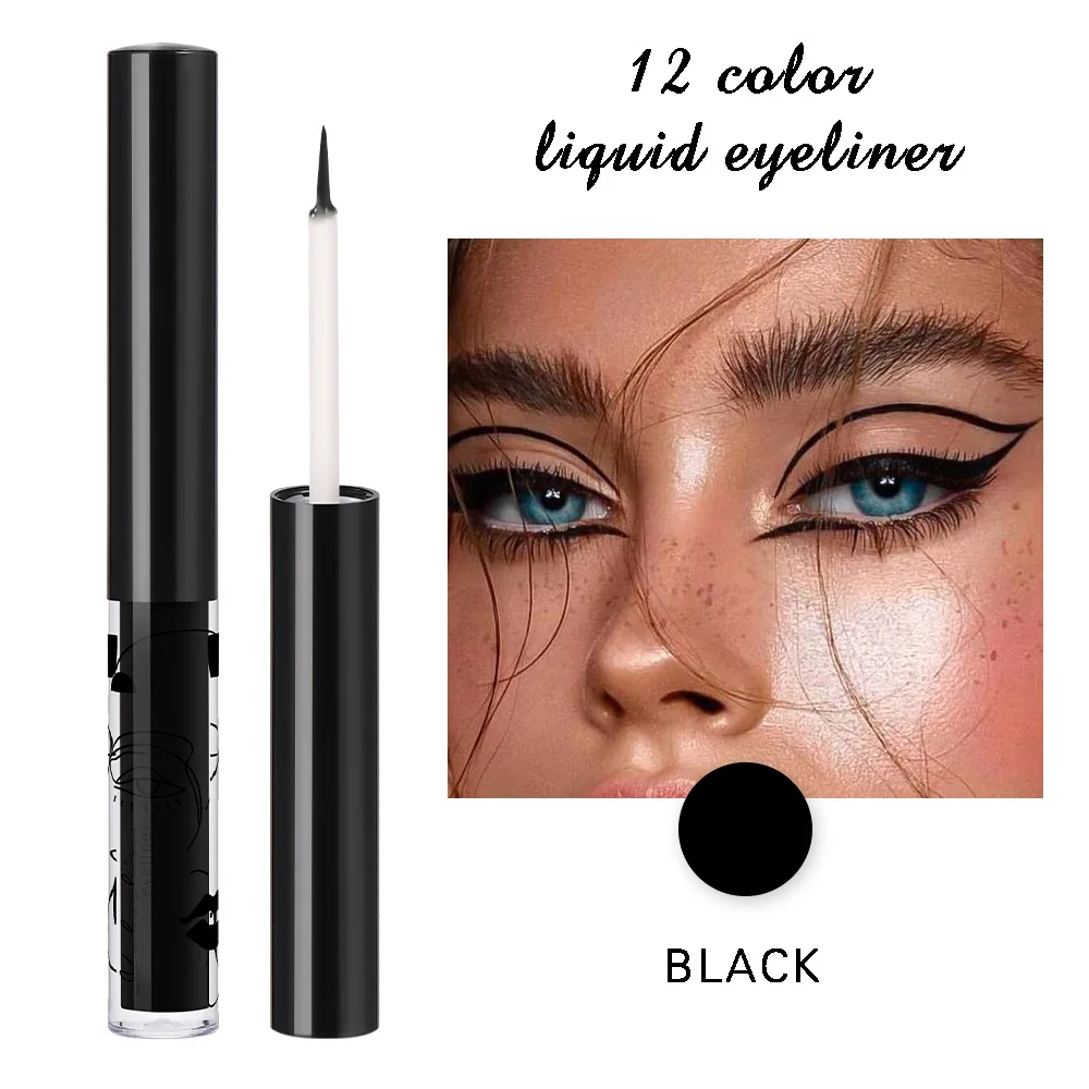 Professional Colorful Eyeliner Liquid 12 Matte Colors Waterproof Smudge-Proof Long-Lasting Eyeshadow Liquid for Daily/Party