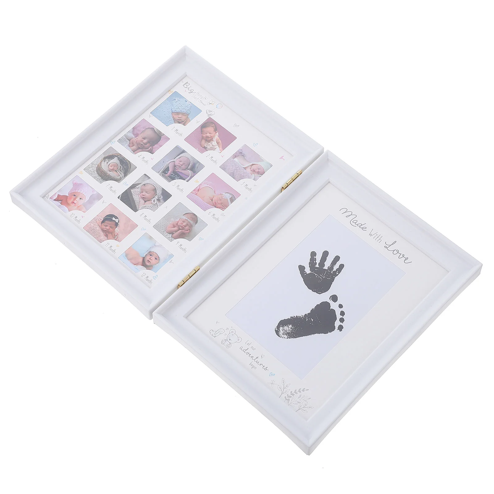 Cornice per foto con stampa manuale neonato Set di foto con tampone di inchiostro da tavolo Kit di impronte per bambini ornamento il mio primo anno