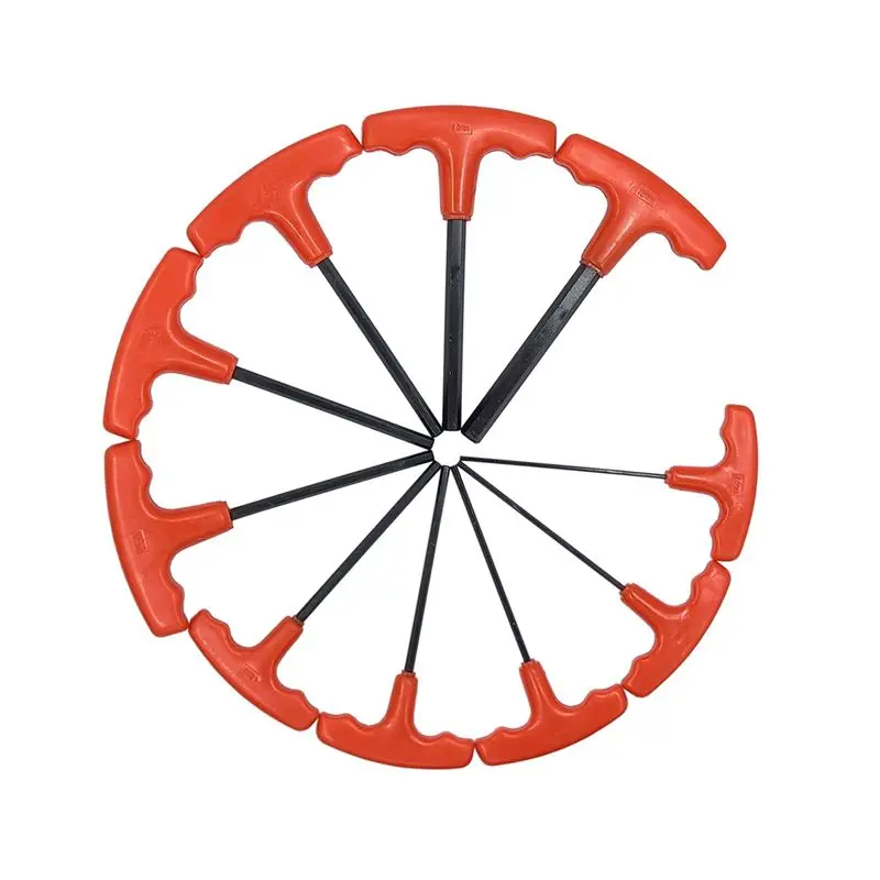 

Набор шестигранных ключей ABVT-10 (10 шт.) с Т-образной рукояткой и плоской головкой, красные рукоятки, размеры H2-H10, черненая стальная рама