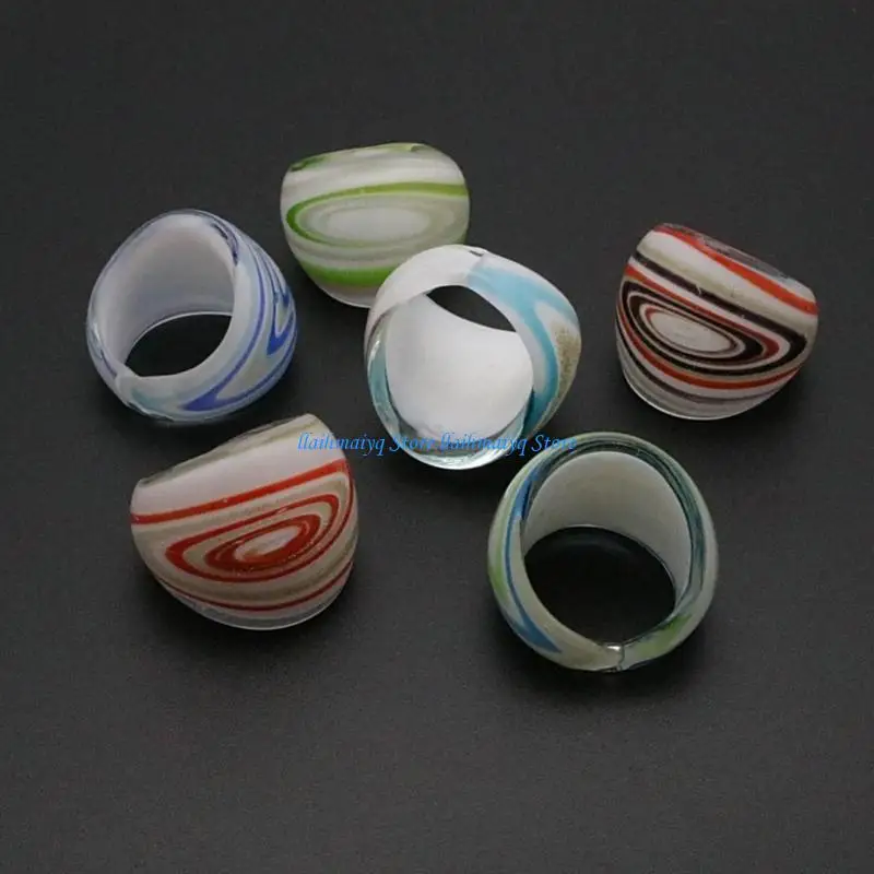 573B Artistics Crafted Wire Wrapped Floral Glass Rings Ethnic Theme Comfortable Jewelry Cultural Designs