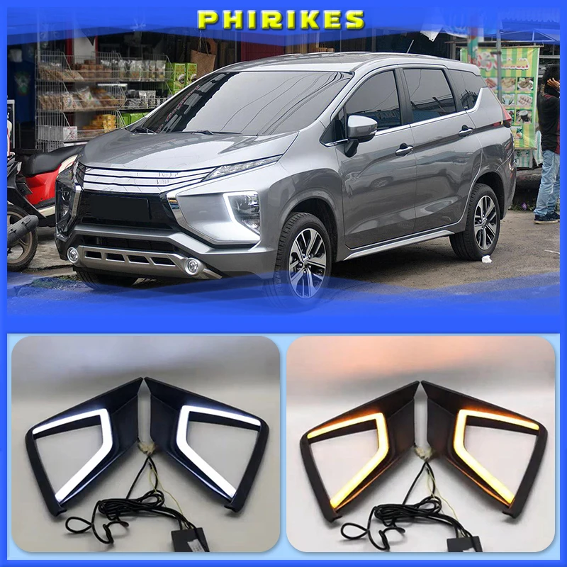 

2Pcs For Mitsubishi Xpander 2017 2018 2019 Car DRL fog lamp With Yellow Turn Signal LED Daytime Running Light