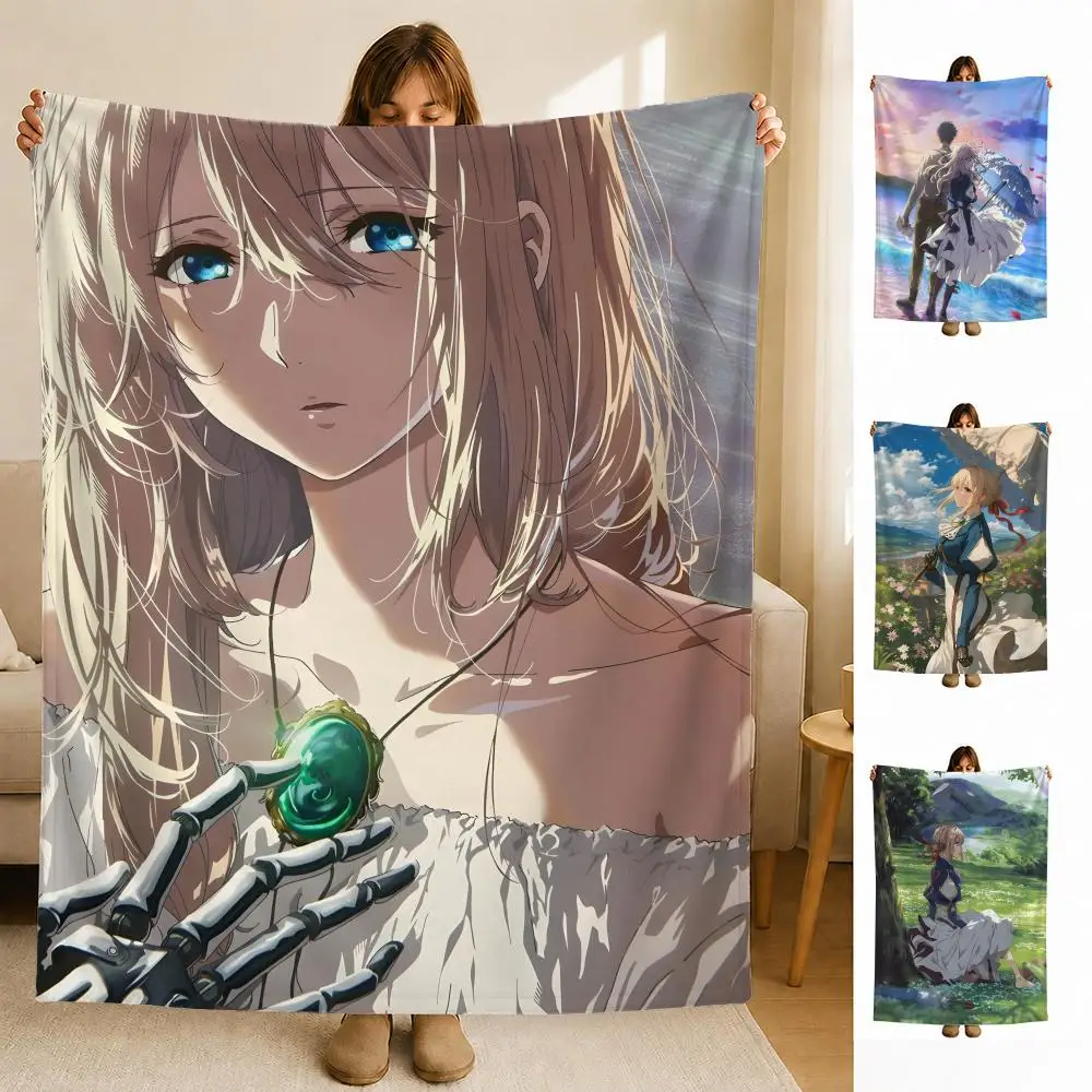 anime V-Violet E-Evergarden Throw Soft Flannel Blanket for Bed Bedroom Sofa Picnic Throw Skin-friendly Breathable Gift Cover