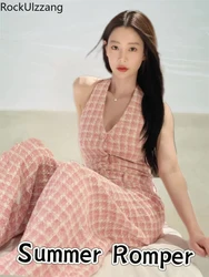 Tweed Weaving High Waist Loose Straight Leg Jumpsuit Pant Elegant Women Fall korean cloth overalls romper  one piece outfit 2024