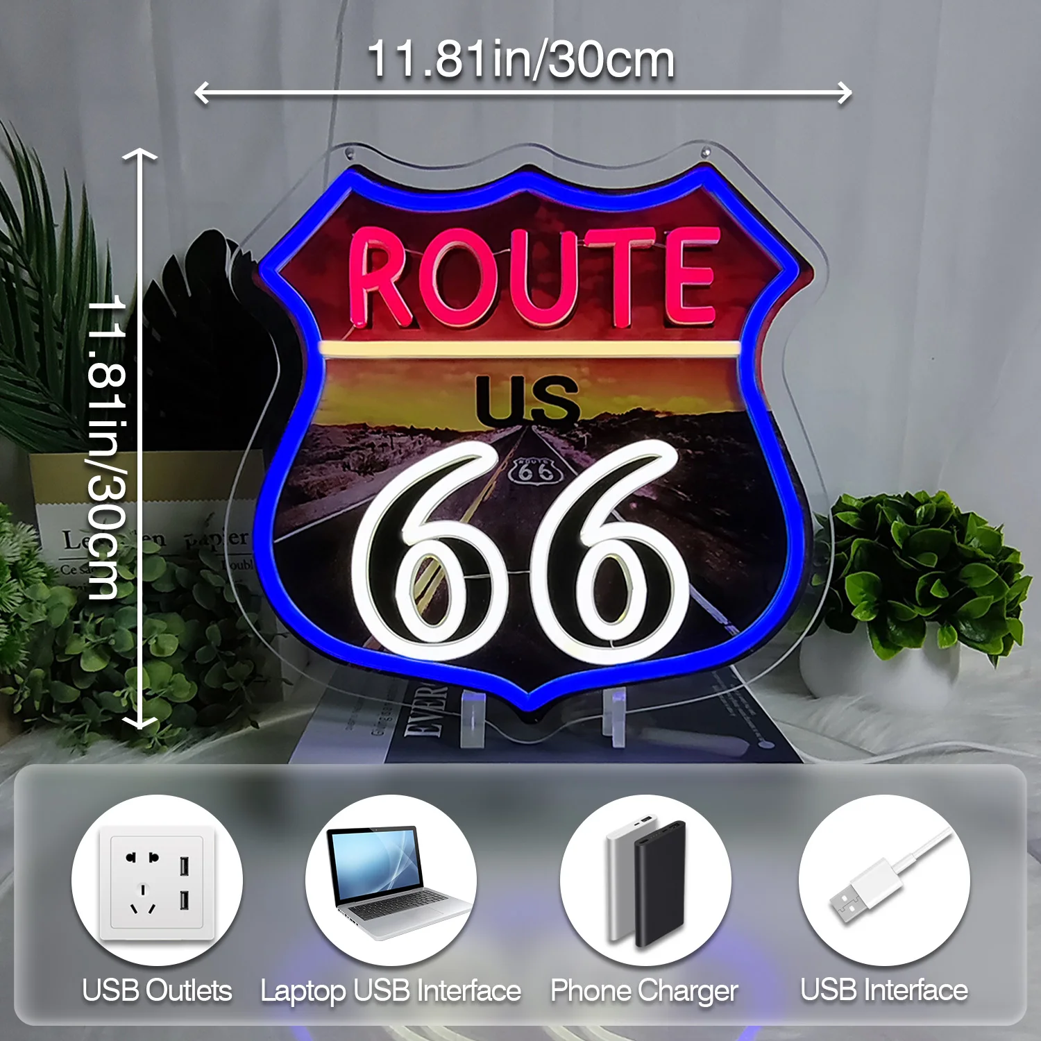 1 Piece Route 66 Neon, LED Light Room Decor USB Powered, For Bedroom Living Room Game Room Men's Cave Family Party Birthday Gift