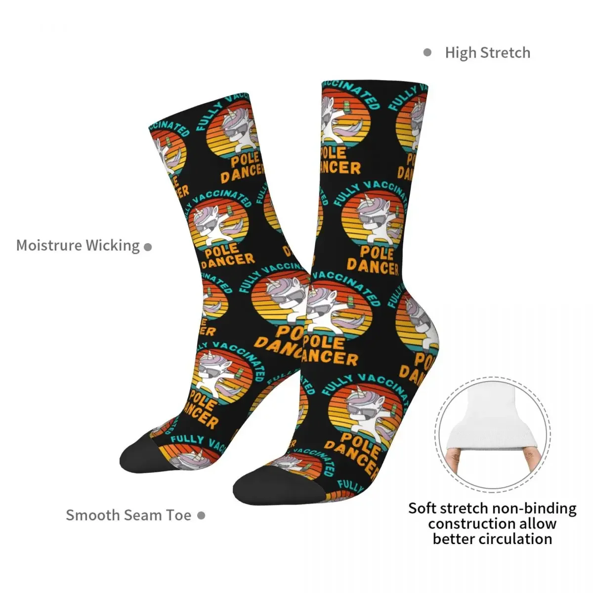 POLE DANCER FULLY VACCINATED Socks Harajuku High Quality Stockings All Season Long Socks for Man's Woman's Birthday Present